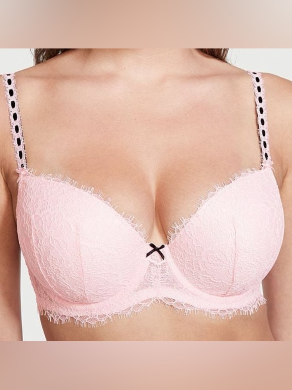Victoria's Secret Pink Lace Push-Up Bra with Black Trim